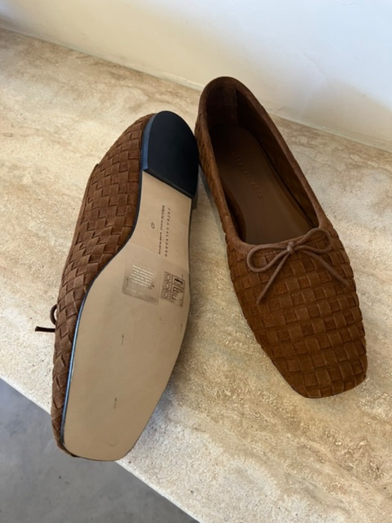 Frda Salvador, Jada Square Toe Ballet Flat, Size 9, Toffee Woven Suede — image 2 of 5